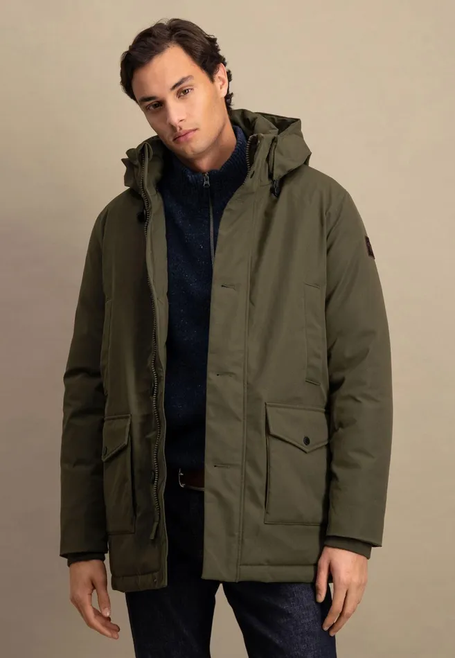 FYNCHHATTON Parka With Hood And Four Buttons Dark Navydark Khakiflamehazelcloud Blue Men Jackets and Coats