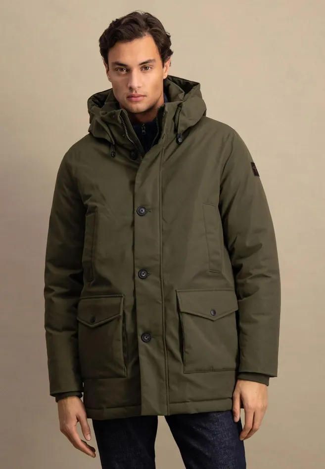 FYNCHHATTON Parka With Hood And Four Buttons Dark Navydark Khakiflamehazelcloud Blue Men Jackets and Coats