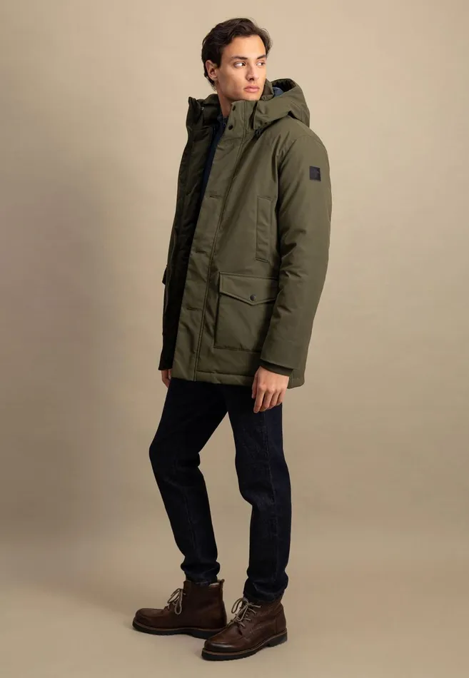 FYNCHHATTON Parka With Hood And Four Buttons Dark Navydark Khakiflamehazelcloud Blue Men Jackets and Coats