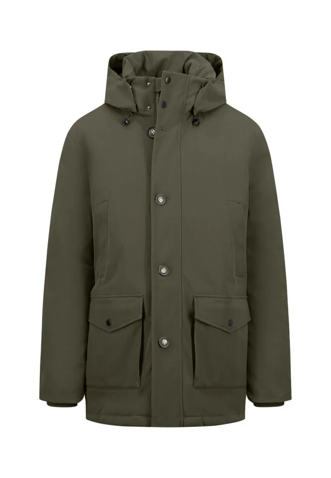 FYNCHHATTON Parka With Hood And Four Buttons Dark Navydark Khakiflamehazelcloud Blue Men Jackets and Coats