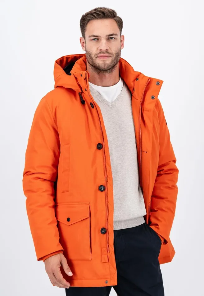FYNCHHATTON Parka With Hood And Four Buttons Dark Navydark Khakiflamehazelcloud Blue Men Jackets and Coats