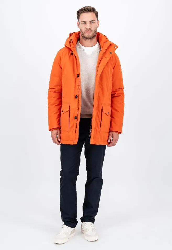 FYNCHHATTON Parka With Hood And Four Buttons Dark Navydark Khakiflamehazelcloud Blue Men Jackets and Coats