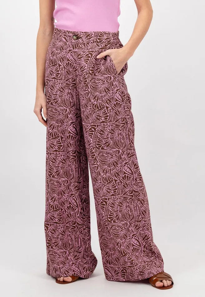 FYNCHHATTON Patterned Wide Leg Linen Trousers With Front Pockets Toffee Brown Women Sale FYNCHHATTON Patterned Wide Leg Linen Trousers With Front Pockets Toffee Brown Women Sale