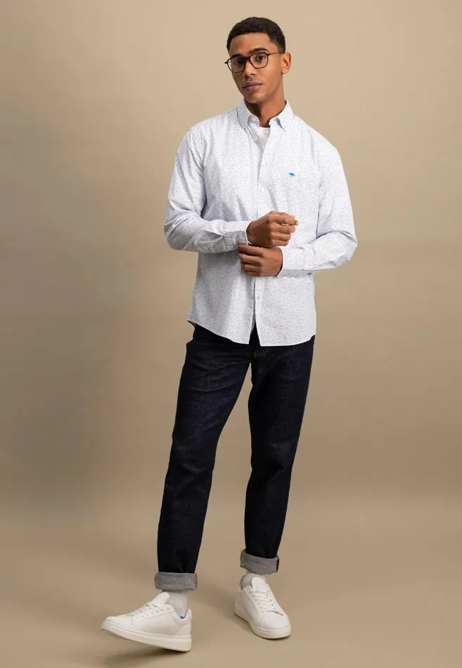 FYNCHHATTON Shirt With Buttondown Collar And Subtle Dots Poppy Redvivid Yellow Men Shirts