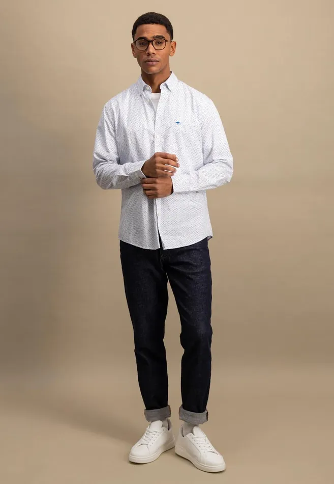 FYNCHHATTON Shirt With Buttondown Collar And Subtle Dots Poppy Redvivid Yellow Men Shirts