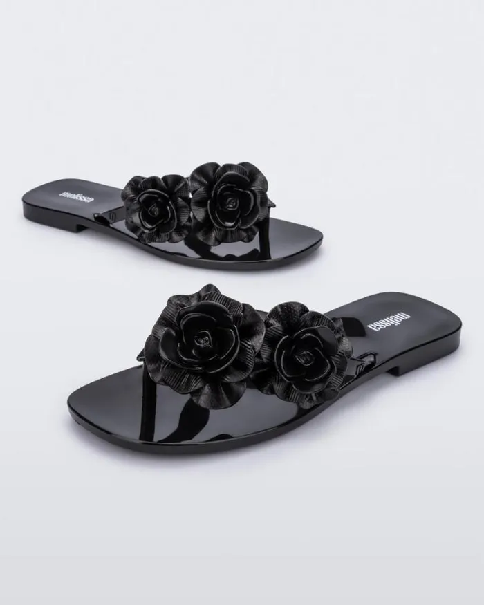 Harmomic Squared Garden Black Women Melissa Flip Flops
