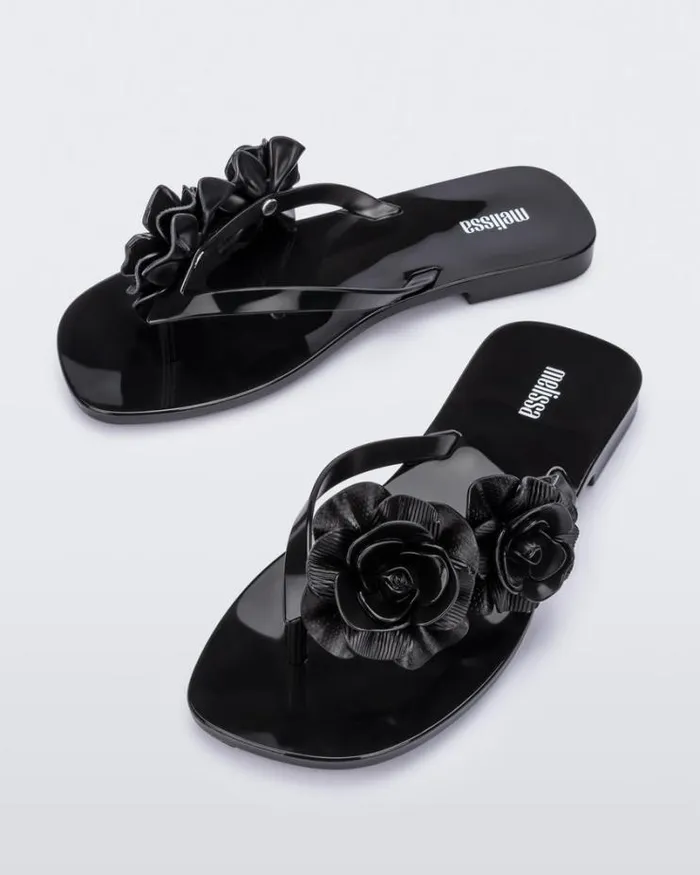 Harmomic Squared Garden Black Women Melissa Flip Flops