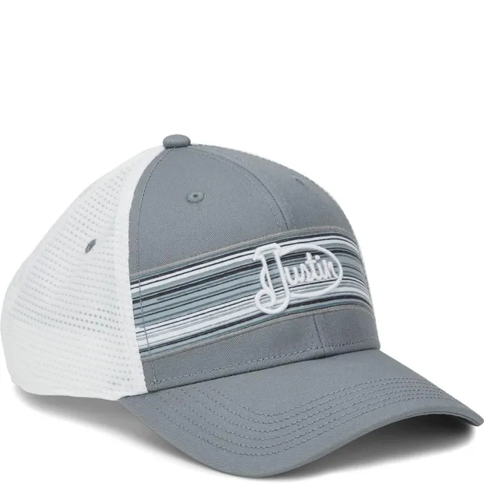 Hats and Caps WomenMen Justin Boots Justin Logo Stripes Cap Greywhite Mesh 040grey041 Hats and Caps WomenMen Justin Boots Justin Logo Stripes Cap Greywhite Mesh 040grey041