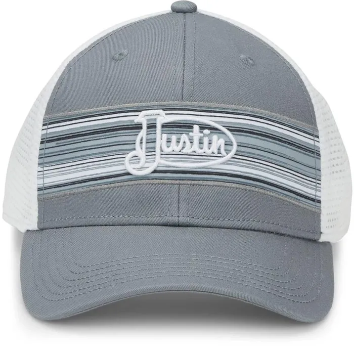 Hats and Caps WomenMen Justin Boots Justin Logo Stripes Cap Greywhite Mesh 040grey041