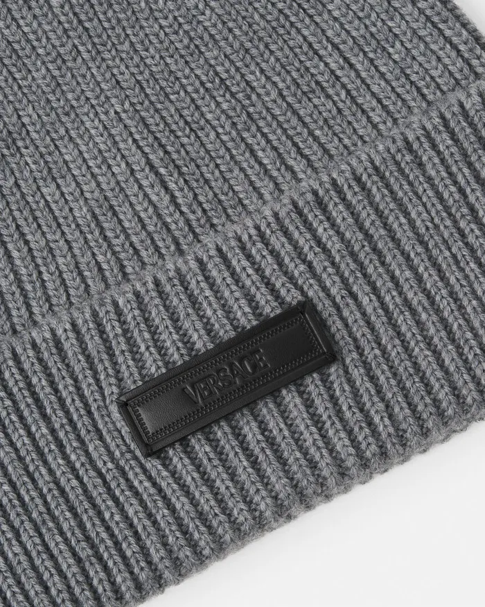 Hats and Caps WomenMen Versace Logo Knit Beanie Gray