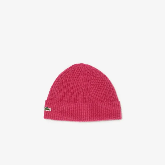Hats Women Lacoste Women039s Ribbed Knit Cashmere Beanie Fushia Pink Sqi
