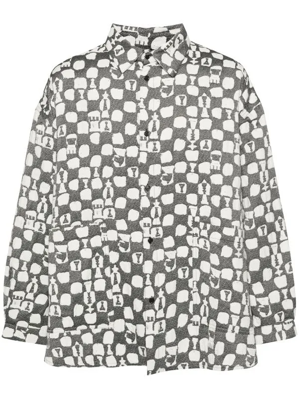 Henrik Vibskov Boutique Big Shirt 8211 Black White Chess Men Shirts