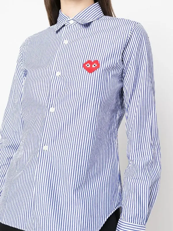 Henrik Vibskov Boutique CDG Play X Invader Womens Striped Shirt 8211 Pixelated Heart Women Tops