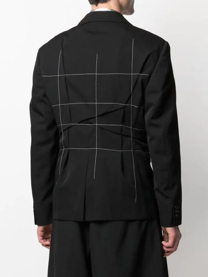 Henrik Vibskov Boutique Contrast Stitch Asymmetric Jacket 8211 Black Men Jackets and Coats