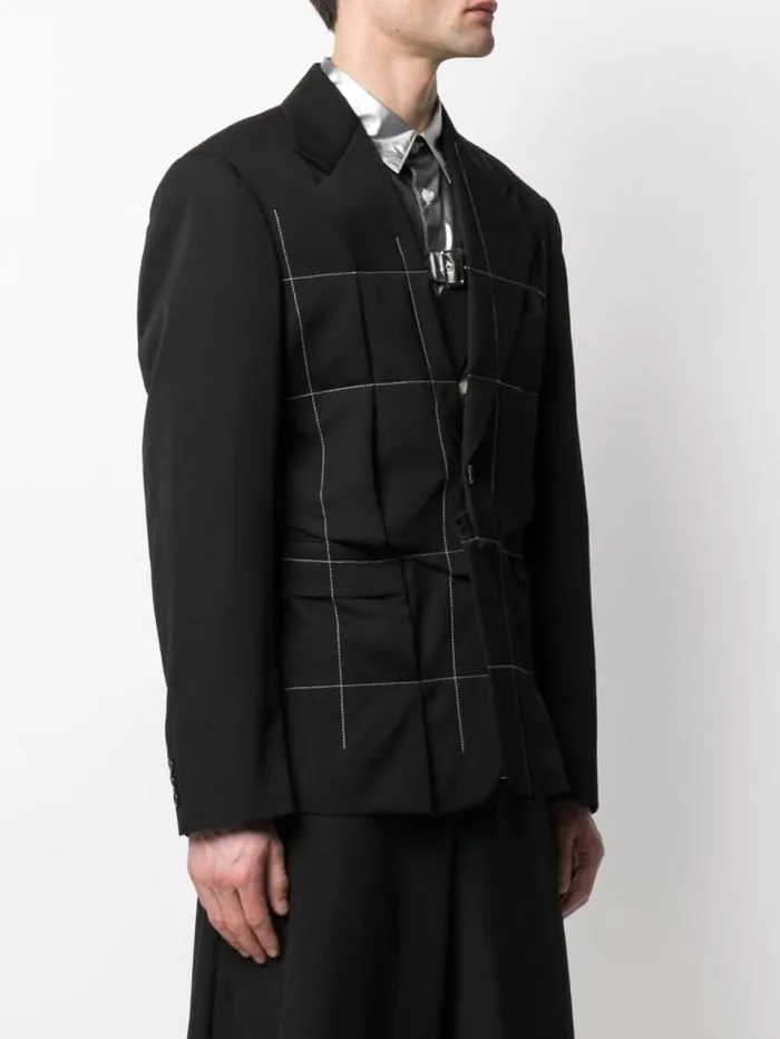 Henrik Vibskov Boutique Contrast Stitch Asymmetric Jacket 8211 Black Men Jackets and Coats