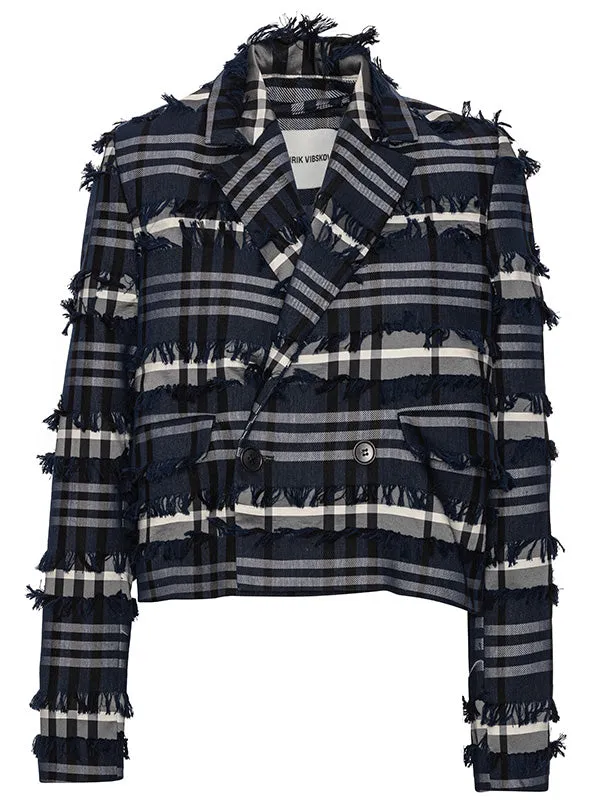 Henrik Vibskov Boutique Express Blazer 8211 Navy Black Fringe Checks Women Jackets and Coats Henrik Vibskov Boutique Express Blazer 8211 Navy Black Fringe Checks Women Jackets and Coats
