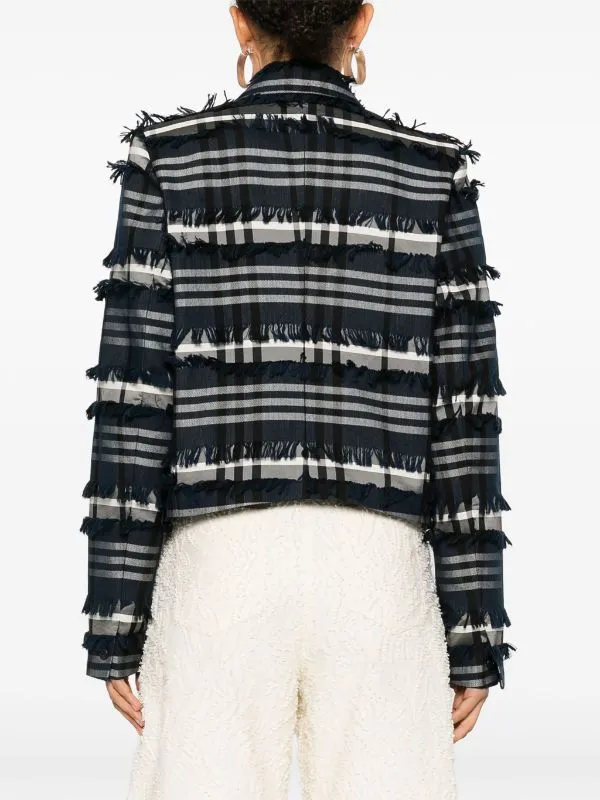 Henrik Vibskov Boutique Express Blazer 8211 Navy Black Fringe Checks Women Jackets and Coats