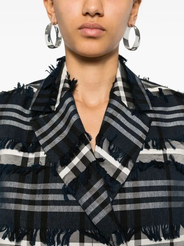 Henrik Vibskov Boutique Express Blazer 8211 Navy Black Fringe Checks Women Jackets and Coats