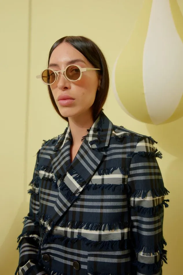 Henrik Vibskov Boutique Express Blazer 8211 Navy Black Fringe Checks Women Jackets and Coats