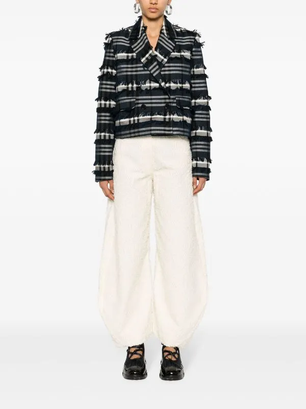 Henrik Vibskov Boutique Express Blazer 8211 Navy Black Fringe Checks Women Jackets and Coats