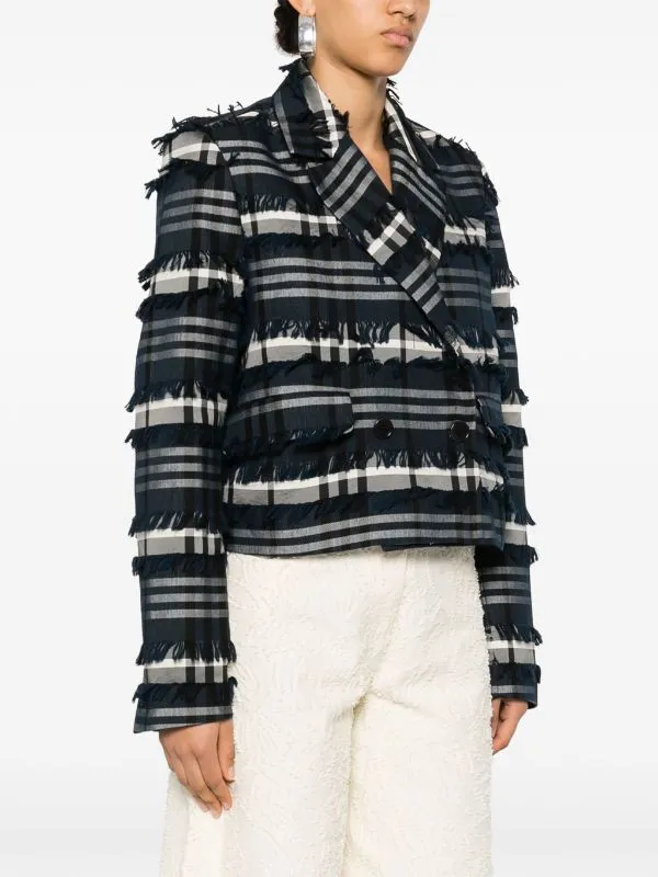 Henrik Vibskov Boutique Express Blazer 8211 Navy Black Fringe Checks Women Jackets and Coats
