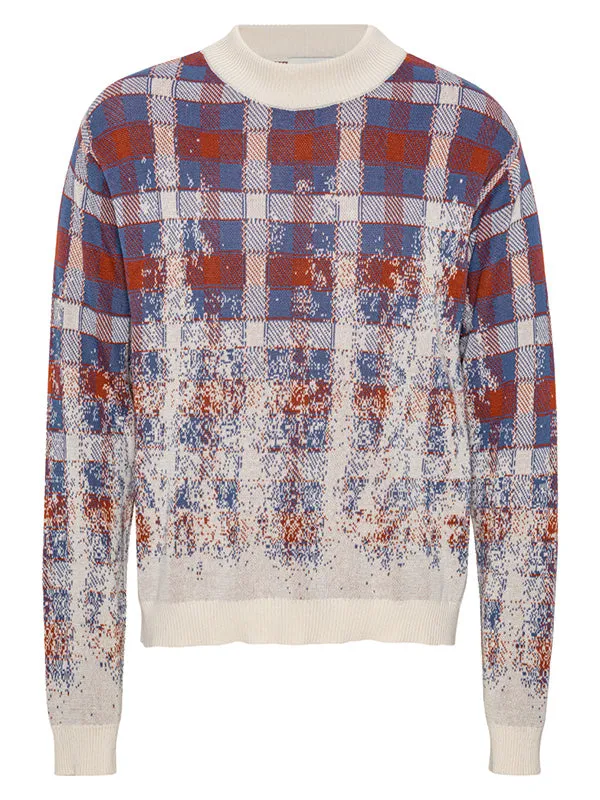 Henrik Vibskov Boutique Faded Knit Jumper 8211 Blurry Grey Red Check Men Hoodies and Sweatshirts Henrik Vibskov Boutique Faded Knit Jumper 8211 Blurry Grey Red Check Men Hoodies and Sweatshirts