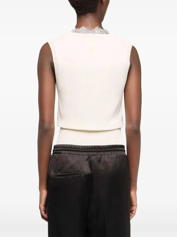 Henrik Vibskov Boutique Lace Trim V Neck Vest 8211 Oyster Women Knitwear