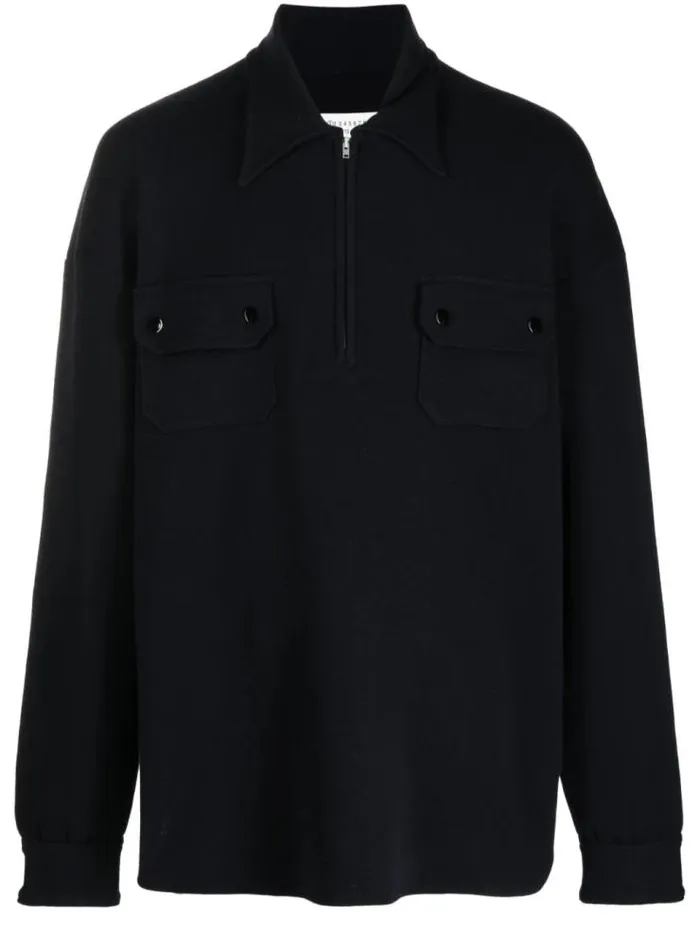 Henrik Vibskov Boutique Quarter Zip Polo Shirt 8211 Dark Blue Men Tops