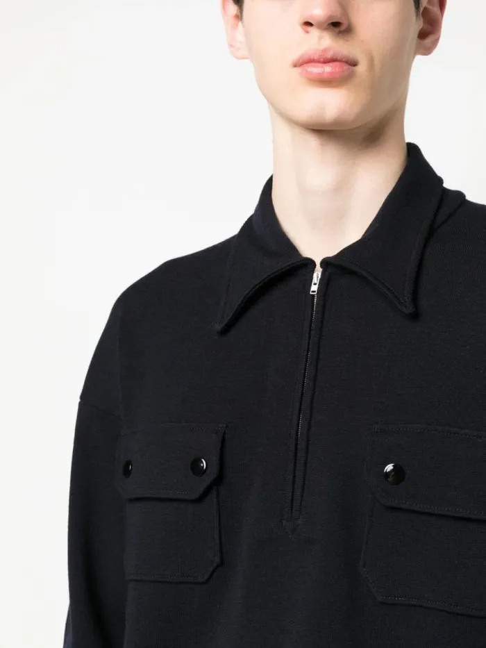 Henrik Vibskov Boutique Quarter Zip Polo Shirt 8211 Dark Blue Men Tops