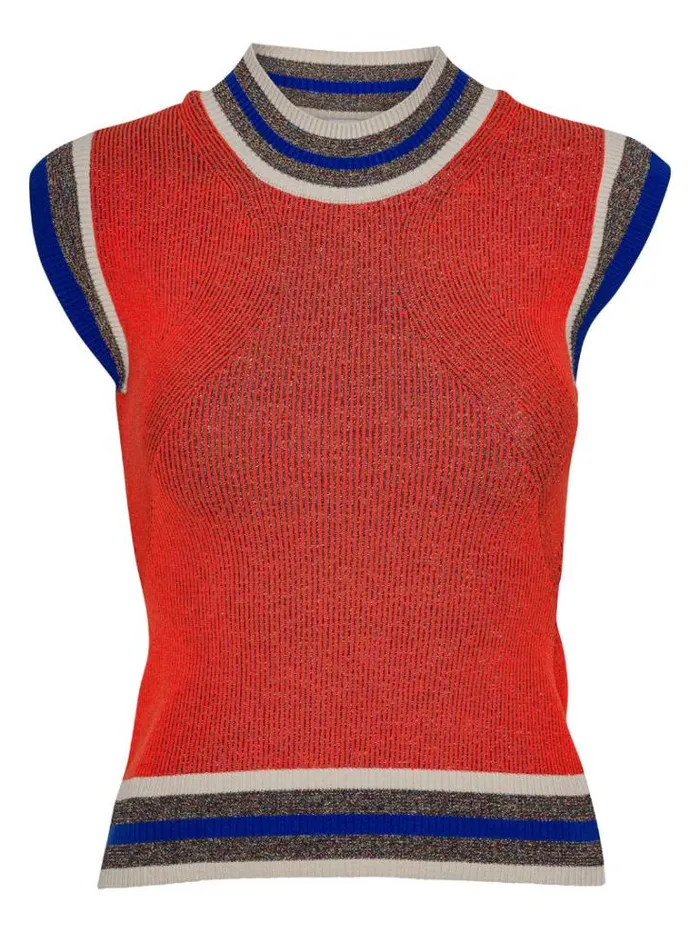 Henrik Vibskov Boutique Scuba Knit Top 8211 Brown Orange Grid Women Tops