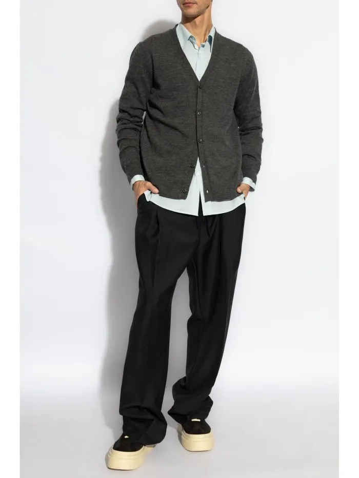 Henrik Vibskov Boutique VNeck Wool Cardigan 8211 Charcoal Men Knitwear