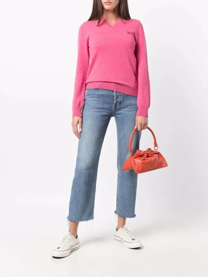 Henrik Vibskov Boutique Womens VNeck Pullover Red Heart 8211 Pink Women Knitwear