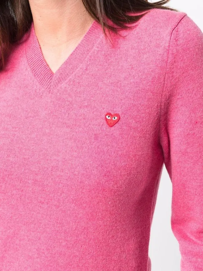 Henrik Vibskov Boutique Womens VNeck Pullover Red Heart 8211 Pink Women Knitwear
