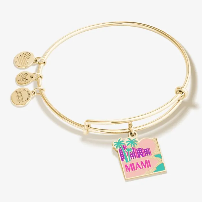 Iconic Women Alex And Ani Miami Charm Bangle Bracelet Shiny Gold