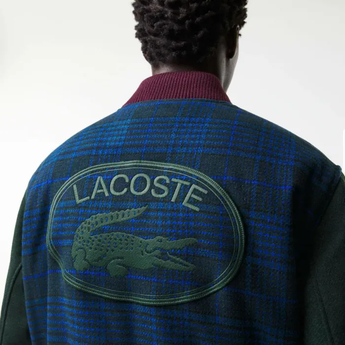 Jackets and Coats Men Lacoste Men039s Branded Back Varsity Jacket Navy Blue Green Black Blue V48