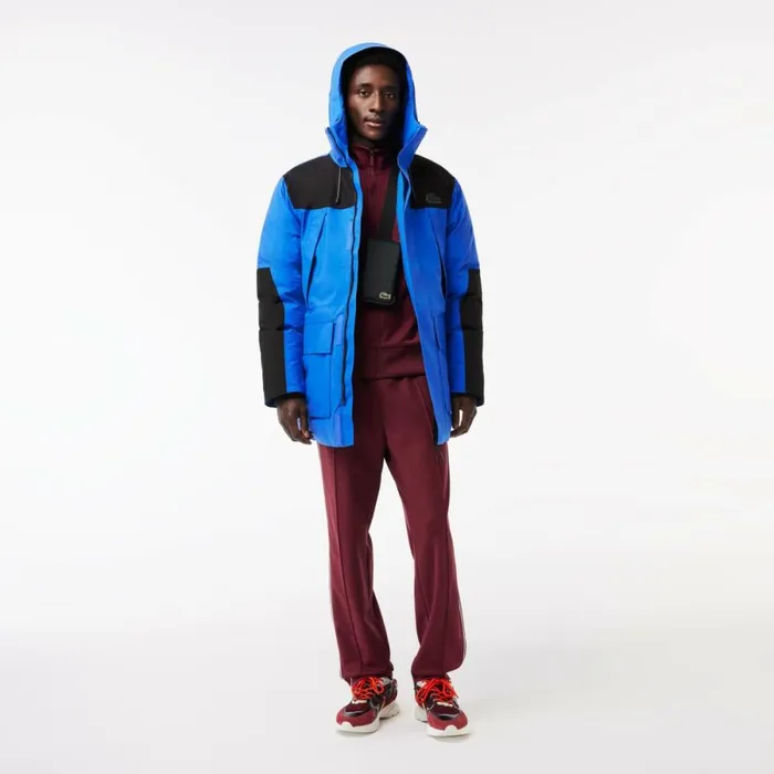 Jackets and Coats Men Lacoste Men039s Colorblock Multipocket Hooded Parka Blue Black Izk