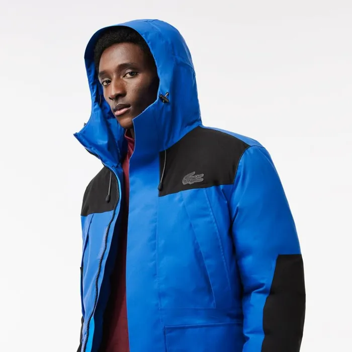 Jackets and Coats Men Lacoste Men039s Colorblock Multipocket Hooded Parka Blue Black Izk