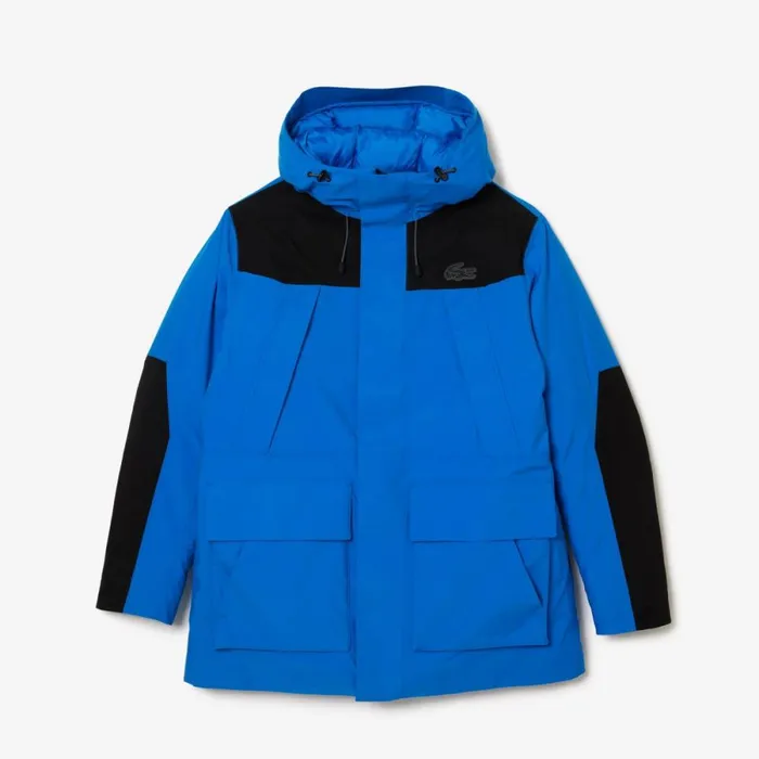 Jackets and Coats Men Lacoste Men039s Colorblock Multipocket Hooded Parka Blue Black Izk