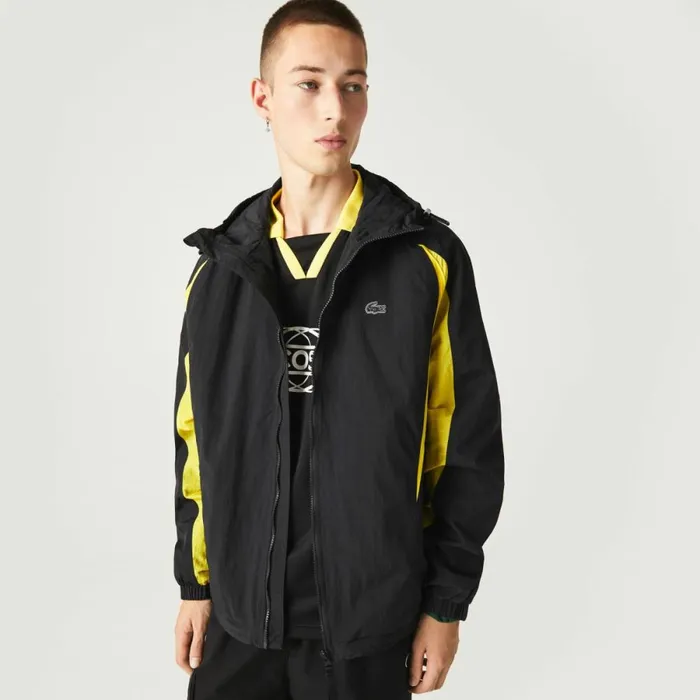 Jackets and Coats Men Lacoste Men039s Heritage Colorblock Jacket Black Yellow Tj6