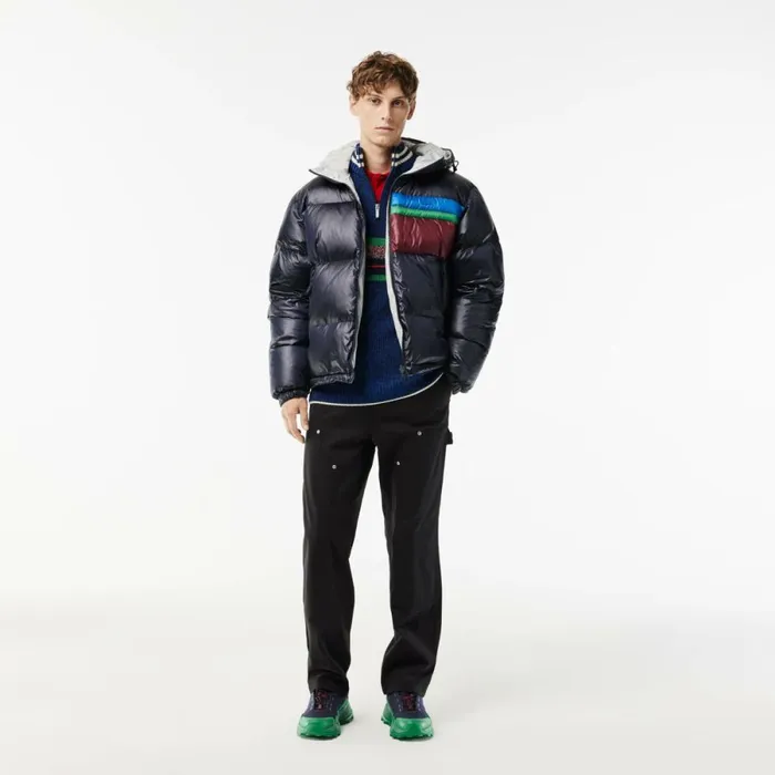 Jackets and Coats Men Lacoste Men039s Reversible Colorblock Accent Down Jacket Navy Blue White Grey Qiw
