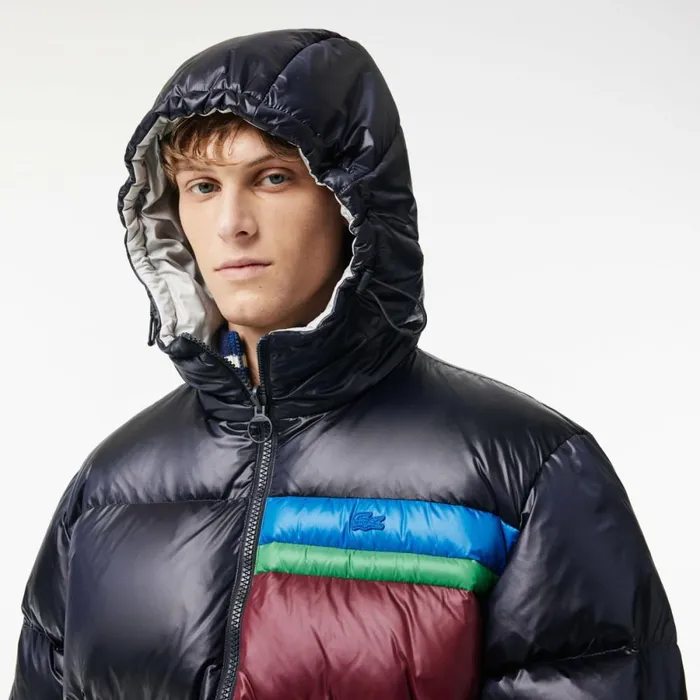 Jackets and Coats Men Lacoste Men039s Reversible Colorblock Accent Down Jacket Navy Blue White Grey Qiw