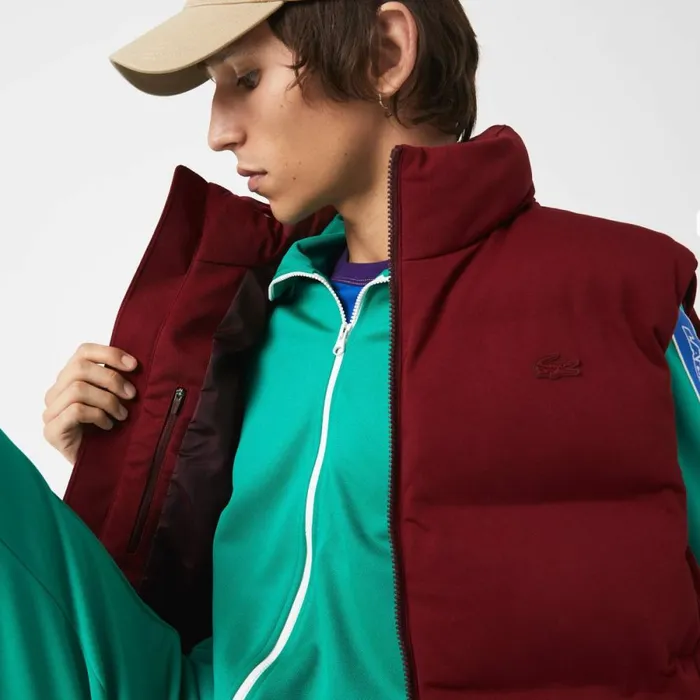 Jackets and Coats Men Lacoste Men039s Stowable Hood Vest Bordeaux Zs1