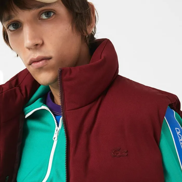 Jackets and Coats Men Lacoste Men039s Stowable Hood Vest Bordeaux Zs1