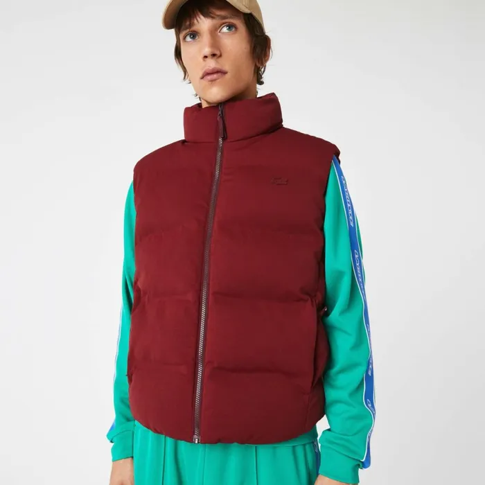 Jackets and Coats Men Lacoste Men039s Stowable Hood Vest Bordeaux Zs1