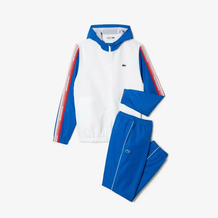 Jackets and Coats Men Lacoste Mens Regular Fit Tennis Sweatsuit White Blue White Wmi