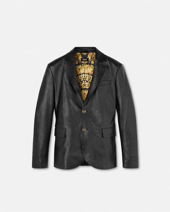 Jackets and Coats Men Versace Leather Blazer Black