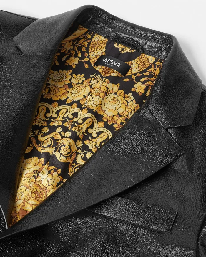 Jackets and Coats Men Versace Leather Blazer Black