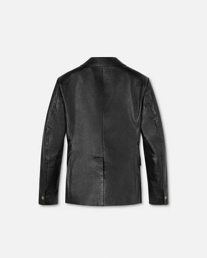 Jackets and Coats Men Versace Leather Blazer Black