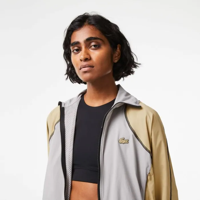 Jackets and Coats Women Lacoste Womens Oversized TwoTone Jacket Grey Beige 7mt