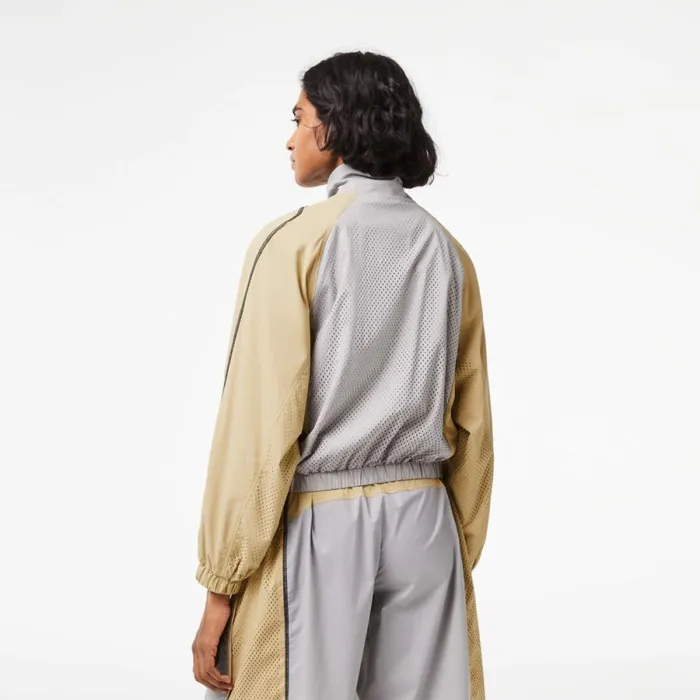 Jackets and Coats Women Lacoste Womens Oversized TwoTone Jacket Grey Beige 7mt